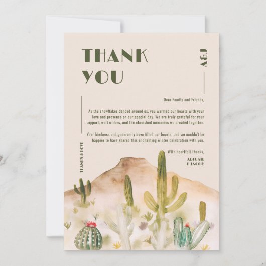 Boho Desert Cactus Arizona Bestemming Bruiloft Bedankkaart (Voorkant)