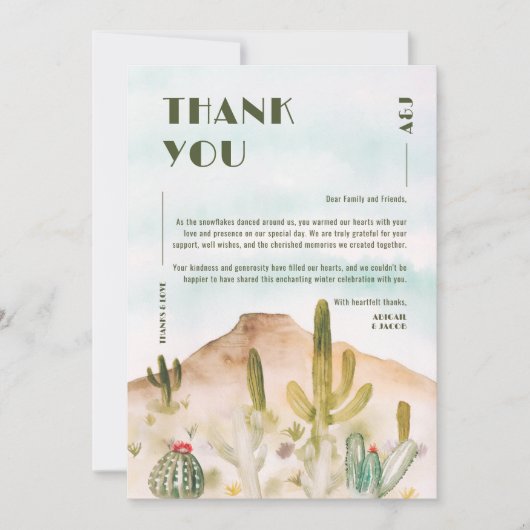 Boho Desert Cactus Arizona Bestemming Bruiloft Bedankkaart (Voorkant)