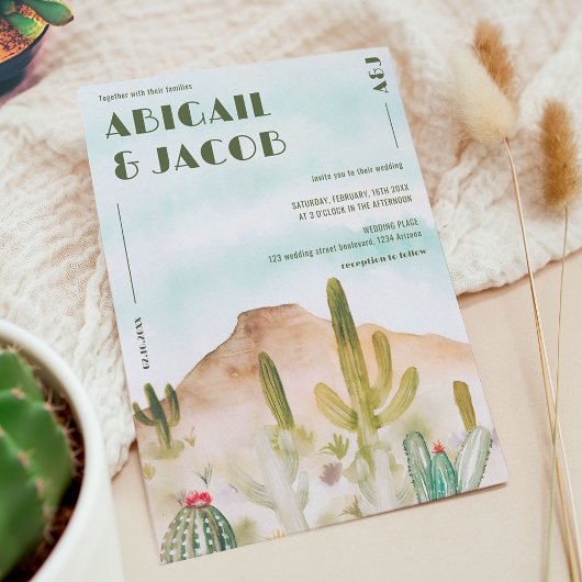 Boho Desert Cactus Arizona Bestemming Bruiloft Kaart