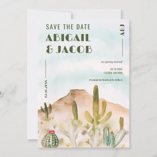 Boho Desert Cactus Arizona Bestemming bruiloft Save The Date (Voorkant)