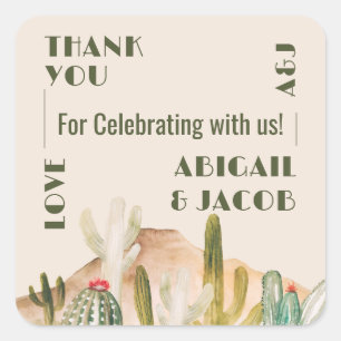 Boho Desert Cactus Arizona Bestemming Bruiloft Vierkante Sticker