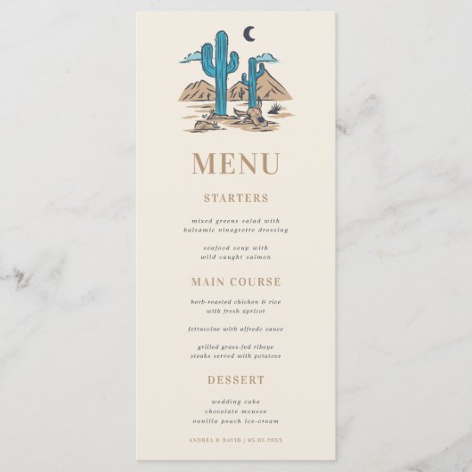 Boho Desert Cactus Arizona Phoenix Huwelijk Menu (Voorkant)