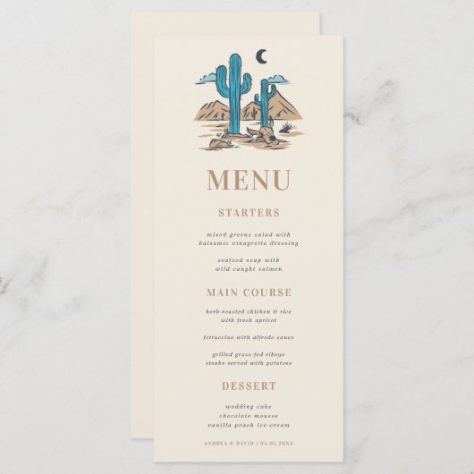 Boho Desert Cactus Arizona Phoenix Wedding Menu (Voorkant / Achterkant)