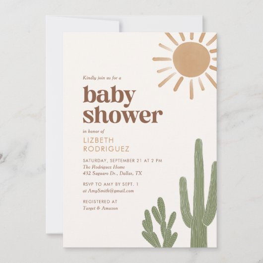 Boho Desert Cactus-Baby shower Kaart (Voorkant)