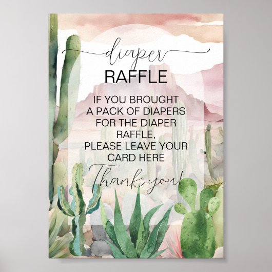 Boho Desert Cactus Baby shower Luier Raffle Teken Poster (Voorkant)