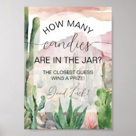 Boho Desert Cactus Baby shower Snoep Guess spel Poster