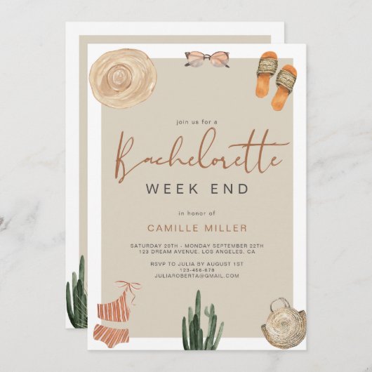 Boho Desert Cactus Bachelorette Reisplan Kaart (Voorkant / Achterkant)