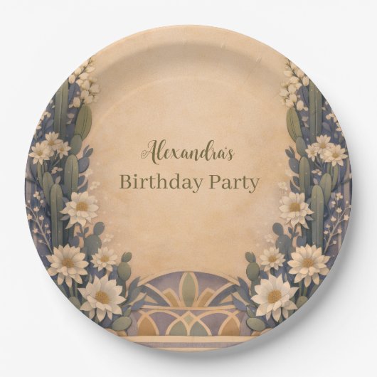 Boho Desert Cactus Birthday Papieren Bordje (Voorkant)