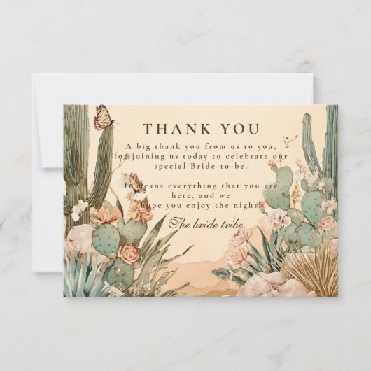 Boho Desert Cactus Bridal Shower Bedankkaart (Voorkant)