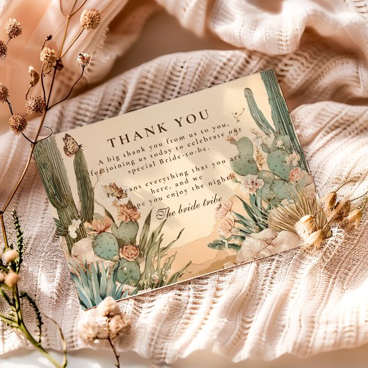Boho Desert Cactus Bruiloftsfeest Bedankkaart