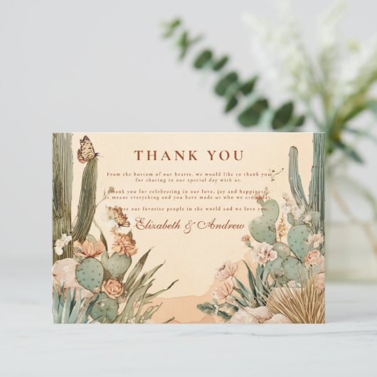 Boho Desert Cactus Floral Wedding Bedankkaart (Staand voorkant)