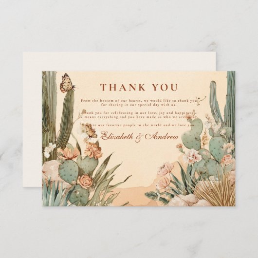 Boho Desert Cactus Floral Wedding Bedankkaart (Voorkant / Achterkant)