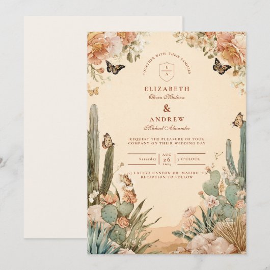 Boho Desert Cactus Floral Wedding Kaart (Voorkant / Achterkant)