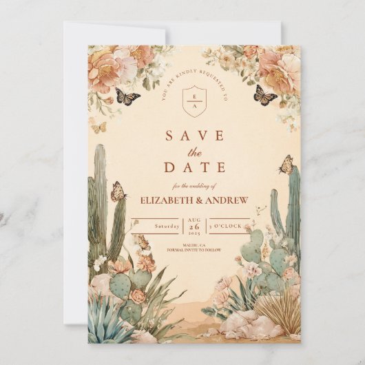 Boho Desert Cactus Floral Wedding Save The Date (Voorkant)