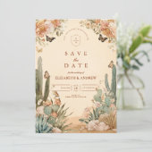 Boho Desert Cactus Floral Wedding Save The Date (Staand voorkant)
