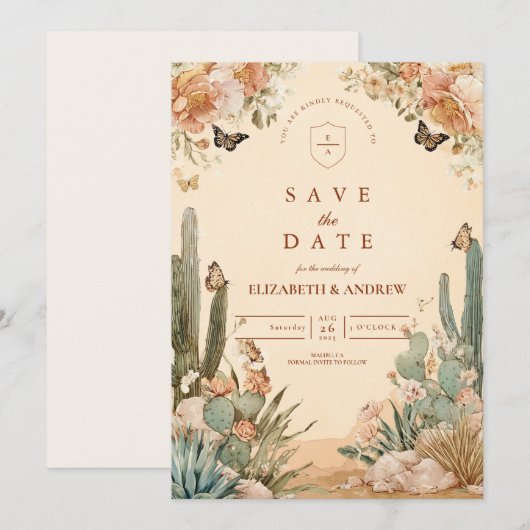 Boho Desert Cactus Floral Wedding Save The Date (Voorkant / Achterkant)