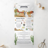 Boho Desert Cactus | Getekende Trouwkaart Drieluik Uitnodiging (Binnen)