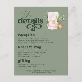 Boho Desert | Cactus Green Wedding Guest Details Informatiekaartje