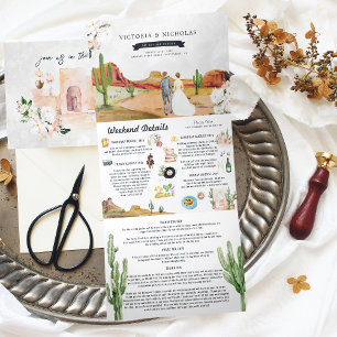 Boho Desert Cactus Illustratief huwelijk Drieluik Uitnodiging