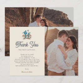 Boho Desert Cactus Retro Arizona 2 Photo Wedding Bedankkaart