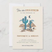 Boho Desert Cactus Retro Arizona Wedding Foto 70's Kaart (Voorkant)