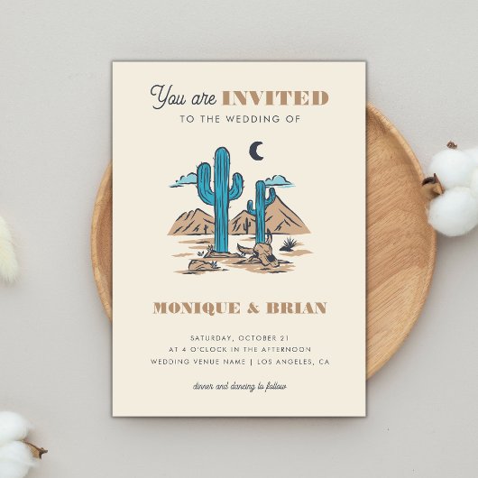 Boho Desert Cactus Retro Arizona Wedding Foto 70's Kaart