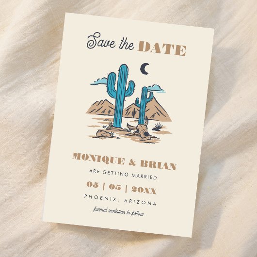 Boho Desert Cactus Retro Arizona Wedding Foto 70's Save The Date