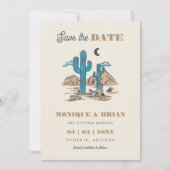 Boho Desert Cactus Retro Arizona Wedding Foto 70's Save The Date (Voorkant)