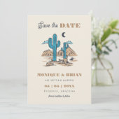 Boho Desert Cactus Retro Arizona Wedding Foto 70's Save The Date (Staand voorkant)