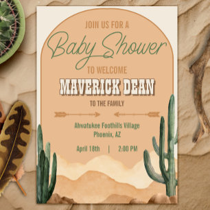 Boho Desert Cactus Southwestern Cowboy Baby shower Kaart