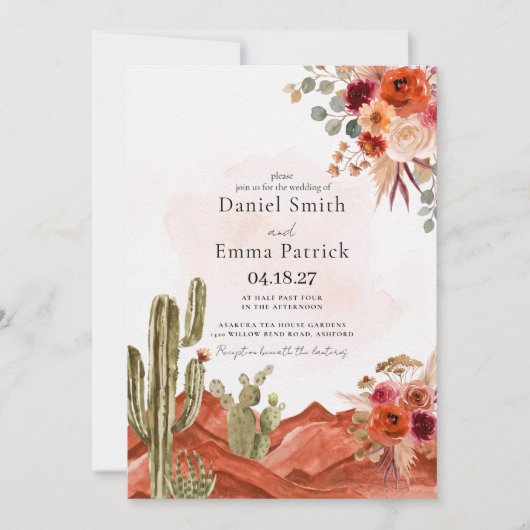 Boho Desert Cactus Trouwuitnodiging Kaart (Voorkant)