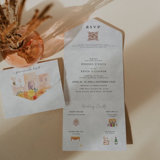 Boho Desert Cactus | Uitnodiging voor één weddensc