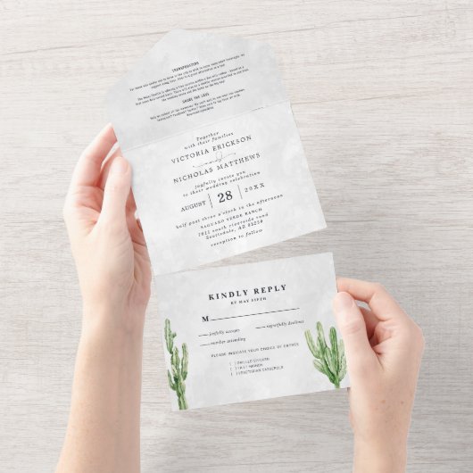 Boho Desert Cactus | Uitnodiging voor één weddensc (Afscheurbaar)