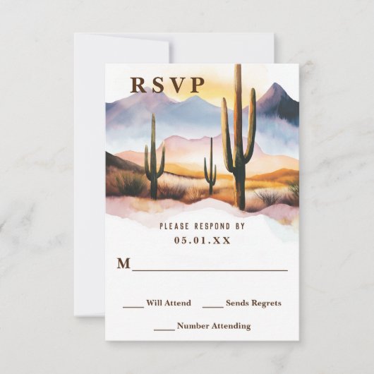 Boho Desert Cactus Westerne bruiloft RSVP Kaartje (Voorkant)