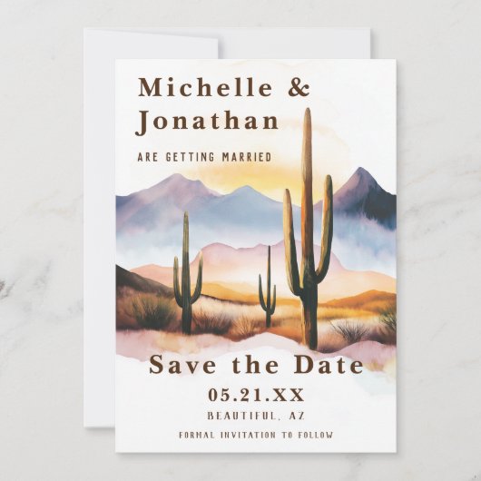 Boho Desert Cactus Westerne bruiloft Save The Date (Voorkant)