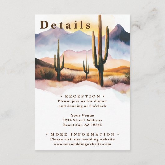 Boho Desert Cactus Westerne huwelijksdetails Informatiekaartje (Voorkant)