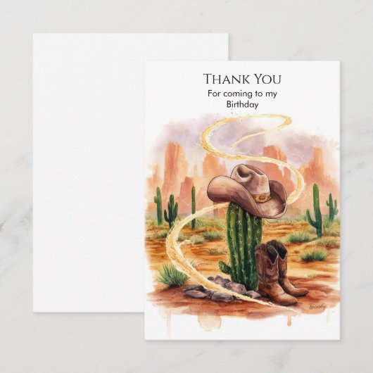 Boho Desert Cowboy Verjaardag Bedankkaart (Voorkant / Achterkant)
