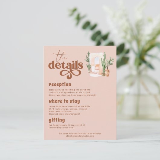 Boho Desert | Details van de bruiloft van Terra Co Informatiekaartje (Staand voorkant)