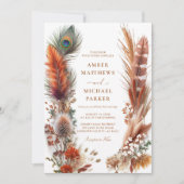 Boho Desert Feather Pampas Wedding Kaart (Voorkant)