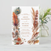 Boho Desert Feather Pampas Wedding Kaart (Staand voorkant)