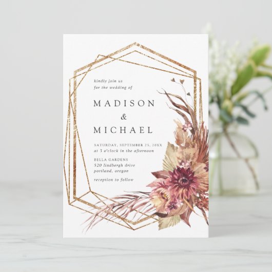 Boho Desert Floral Geometrische bruiloft Kaart (Staand voorkant)