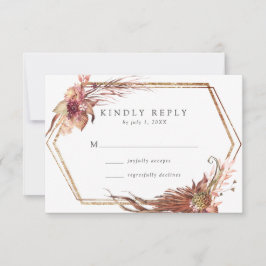 Boho Desert Floral Gold Geometrisch Lijst Bruiloft RSVP Kaartje