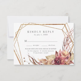 Boho Desert Floral Gold Geometrische Maaltijd Keuz RSVP Kaartje
