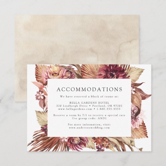 Boho Desert Floral Wedding Hotel Accommodaties Informatiekaartje (Voorkant / Achterkant)