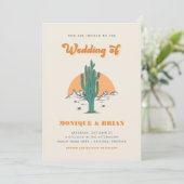 Boho Desert Groovy Retro Cactus & Photo Wedding Kaart (Staand voorkant)