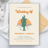 Boho Desert Groovy Retro Cactus & Photo Wedding Kaart