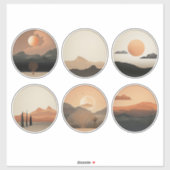 Boho Desert Horizon: Surrealistisch Landschap Rond Sticker (Vel)