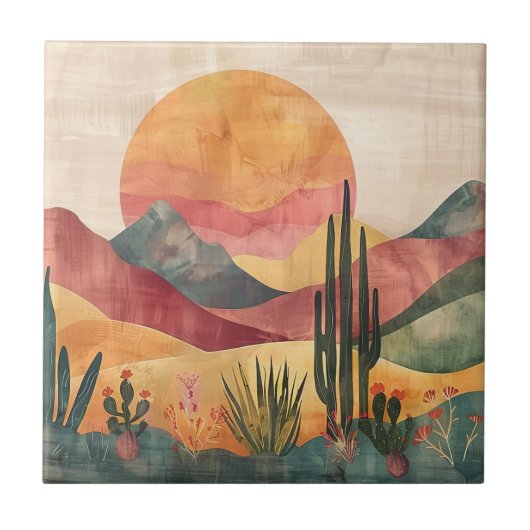 Boho Desert Landscape - Zuidwestelijke Natuur Tegeltje (Voorkant)