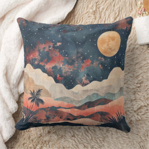 Boho Desert Maan Indigo Koper Hemellandschap Kussen