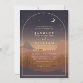 Boho Desert Moon Rusticale Elegante QR Code Trouwe Kaart (Voorkant)